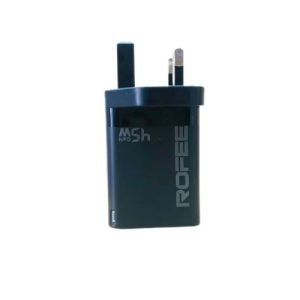 ROFEE SMART & FAST DUAL PORT USB-A 18W & USB-C 45W WALL GAN CHARGER W/O CABLE 3PIN RG-145 BLACK