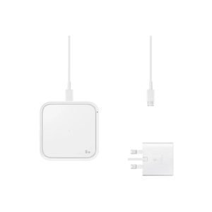 SAMSUNG SUPER FAST WIRELESS CHARGER(MAX 15W) WHITE (EP-P2400) WITH 25W 3 PIN PD ADAPTOR AND C2C CABLE 1M WHITE